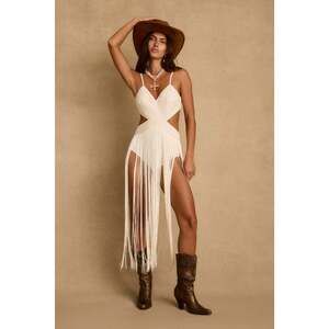 12th Tribe Wisteria Embroidered Ivory Fringe Bodysuit Size SS